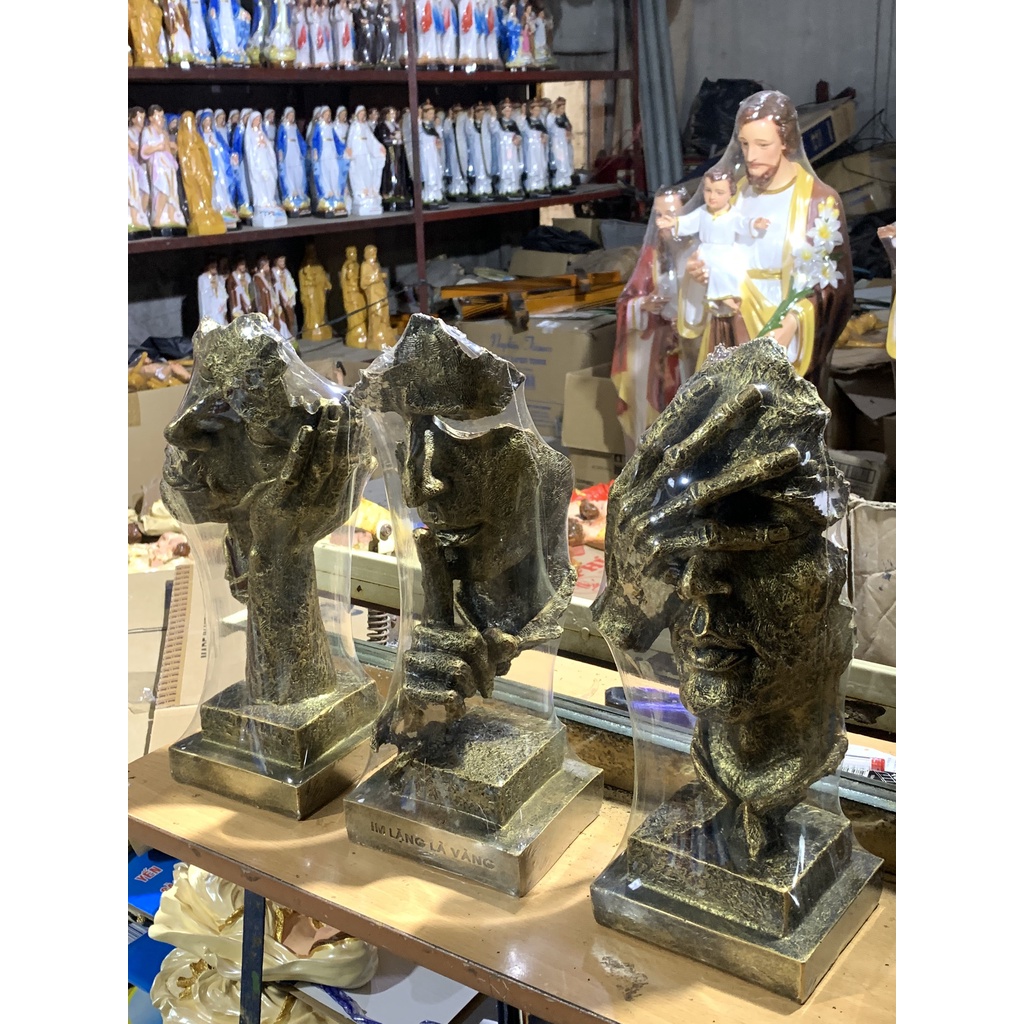 Bộ tượng tam không, trang trí, decor phòng khách, cửa hàng, chất liệu Composite siêu bền