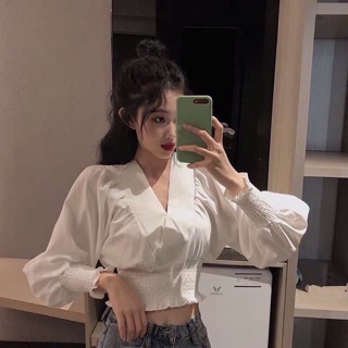 Áo cổ chéo bo eo