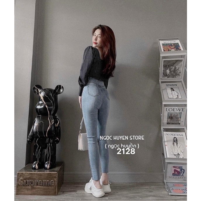 Bigsize(31-35)Freeship Quần Bò Jeans Nữ Ôm Body VNXK Lưng Cáo Size Lớn Ms 2128 - TCshopjean