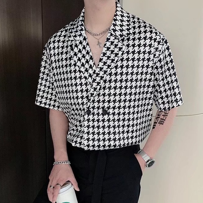 Áo  sơ mi caro tay ngắn nam nữ thời trang sơ mi tay ngắn form rộng thoải mái cổ điển-YAXIN-C18 áo sơ mi nam kiểu Hàn Quốc