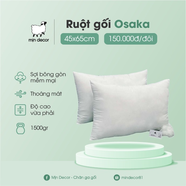 Set 2 ruột gối ép cotton Osaka Mịn Decor 45*65 mềm mại thoáng mát