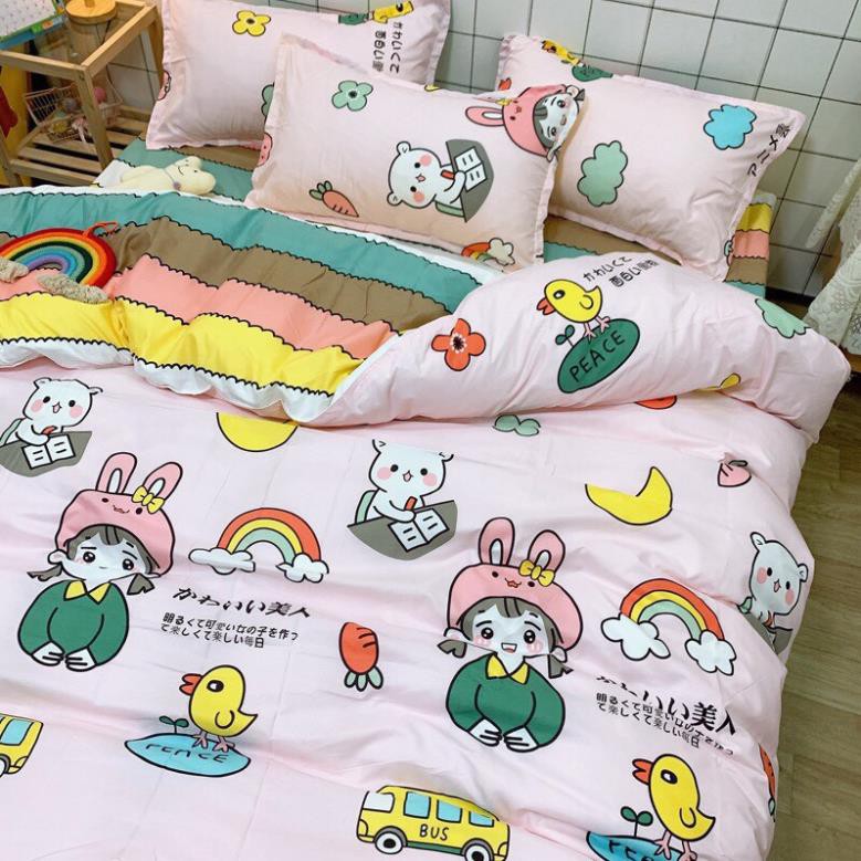 Chăn ga gối cotton poly nhập khẩu mẫu cầu vồng bộ 4 món Chăn, ga , 2 vỏ gối Happy Bedding