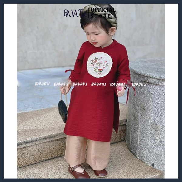 Áo dài cách tân, váy đôi mẹ bé chất đũi tằm mướt nhẹ, đầm màu đỏ diện tết chụp ảnh xuân rất tôn dáng - bavatu. | BigBuy360 - bigbuy360.vn