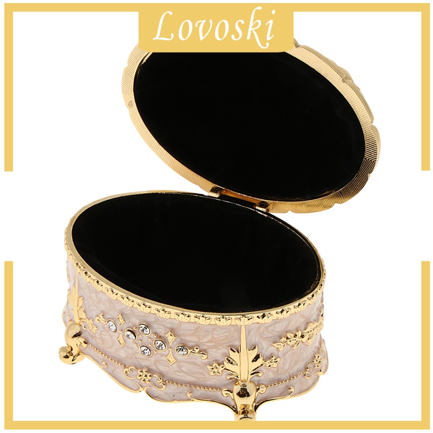 Hộp Đựng Trang Sức Hình Oval Bằng Kim Loại Màu Vàng / Trắng Phong Cách Vintage