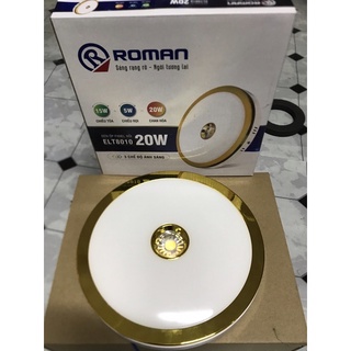 Đèn ốp trần tròn đường kính 20cm viền vàng cao cấp RoMan