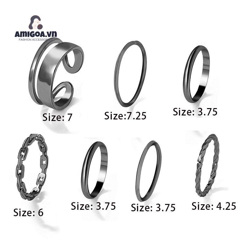 Bộ 7 Nhẫn Màu Đen Thiết Kế Sáng Tạo Cá Tính