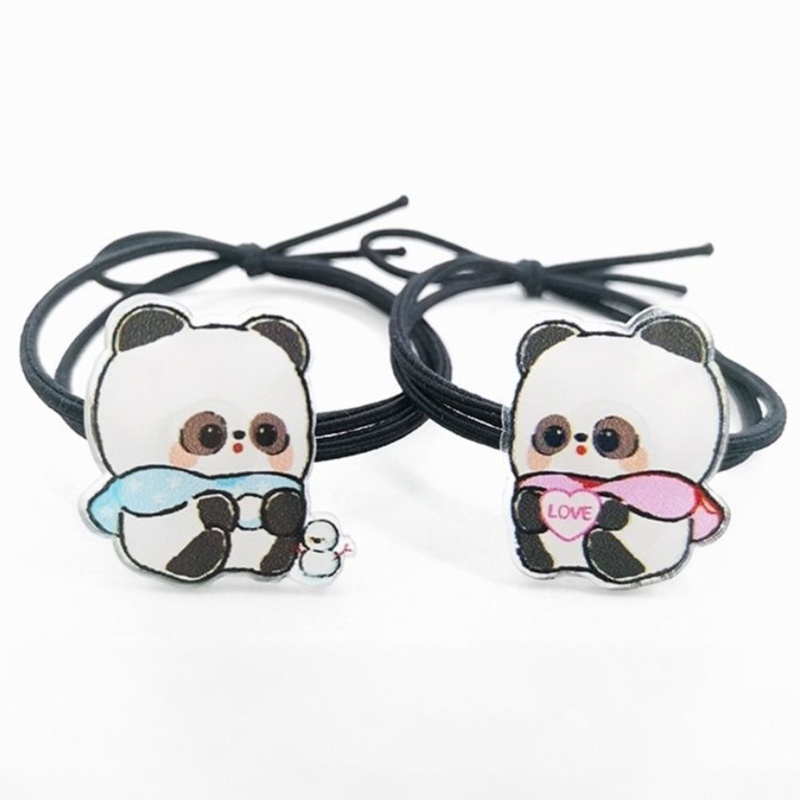 Set 2 Dây Cột Tóc Hình Gấu Trúc Hoạt Hình Dễ Thương