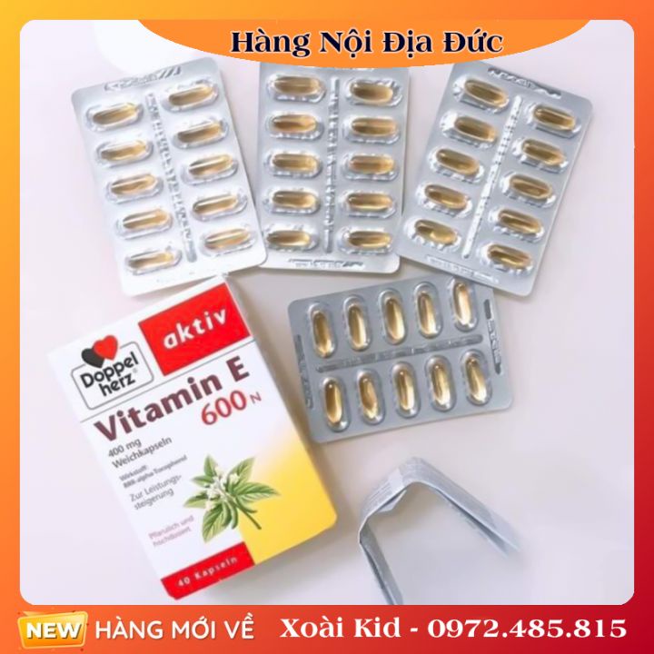 [auth] Viên uống Doppelherz Aktiv Vitamin E 600N của Đức, 40 viên -Nội địa Đức Đủ Bill [Hot]