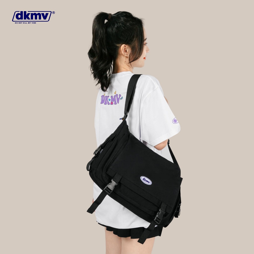 Túi đeo chéo nữ đi học thời trang vải canvas nhiều ngăn màu đen Don't Kill My Vibe | Old School Bag