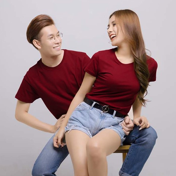 Áo Thun Trơn Áo Phông Cotton Unisex Nam Nữ Vải Dầy Mịn Đẹp Không Xù Lông màu đỏ đô