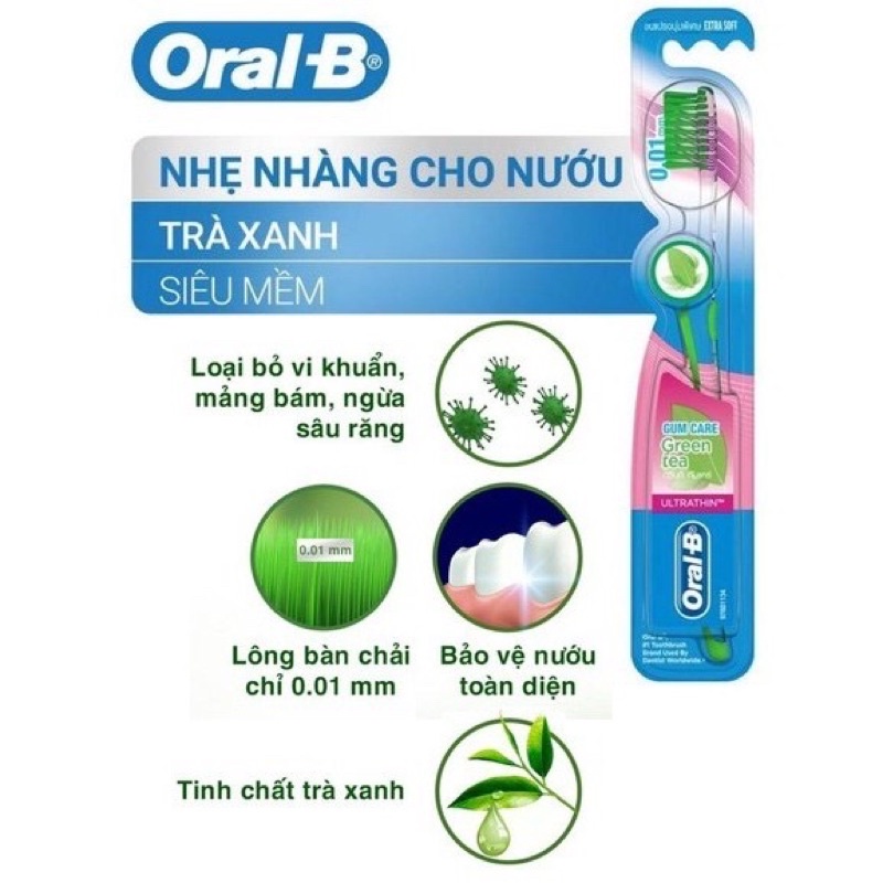 Bàn chải đánh răng oralb tinh chất trà xanh lông bàn chải mềm mại