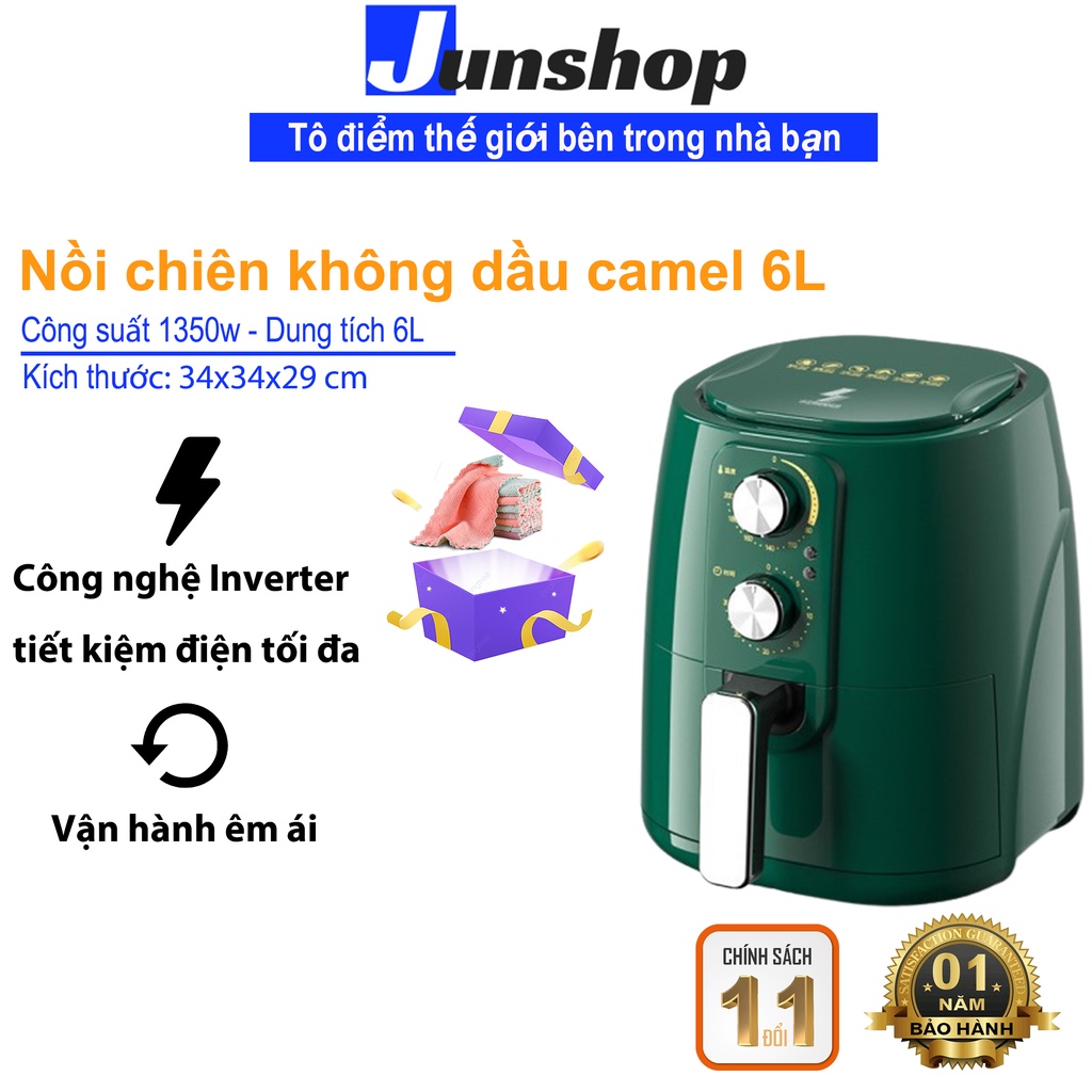 Nồi chiên không dầu Camel 6L thương hiệu Camel có thể nướng nguyên con ga phù hợp với gia đình từ 2 đến 6 người