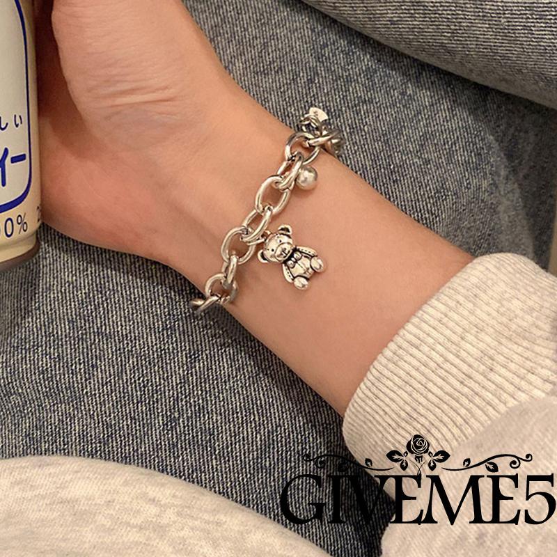Vòng tay kim loại mặt hình gấu dễ thương cho nữ