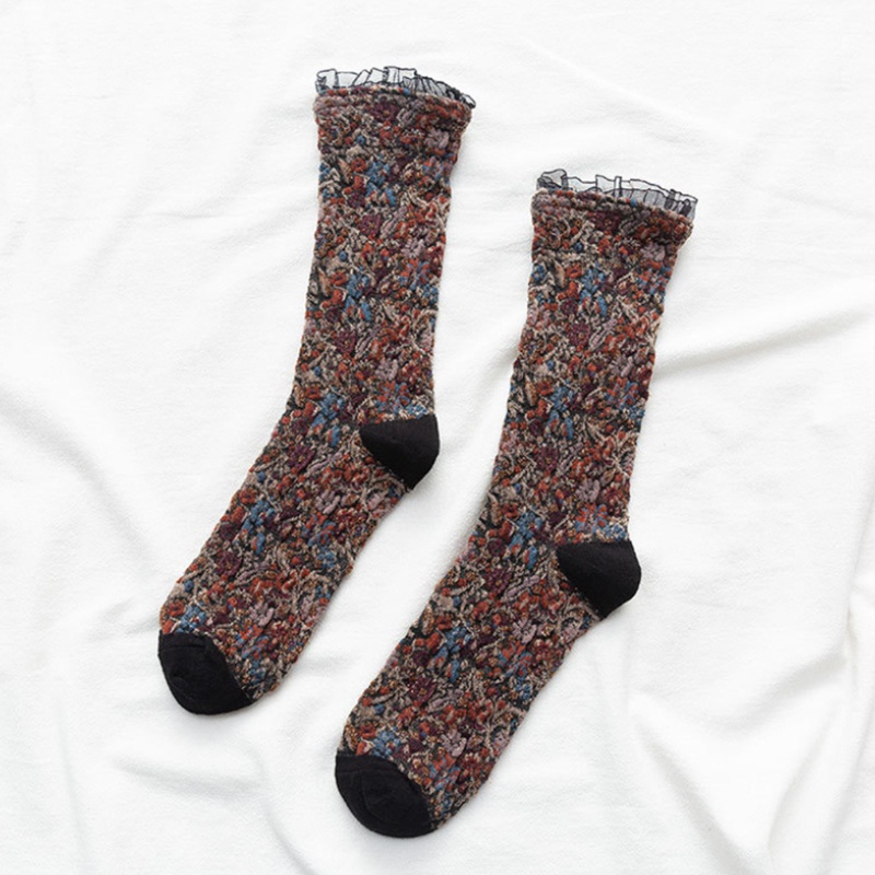 Youyo Vớ Ống Lửng Vừa Họa Tiết Hoa Văn Dân Tộc Nhiều Màu Sắc Phối Bèo Ngọt Ngào Vintage Harajuku Lolita Nhật Bản