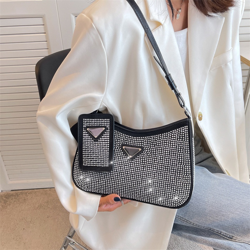 Set Túi Xách Đeo Vai + Ví Cầm Tay Đính Kim Cương Giả Đơn Giản Thời Trang 2022 Cho Nữ