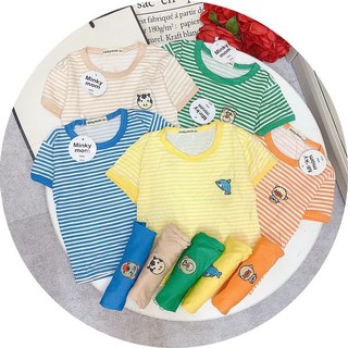 Bộ Cộc Kẻ Hàng Minky Mom Kẻ Sọc Họa Tiết Thêu Hình Thú Sịn Sò