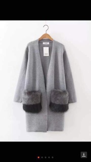 Cardigan len túi lông