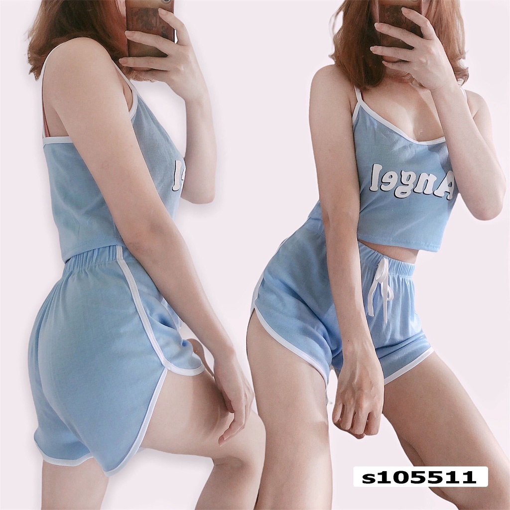SIÊU PHẨM Đồ bộ nữ 2 dây angel mặc nhà đi ngủ chất vải thun cao cấp thoáng mát dễ thương ,Set Áo Croptop Quần Đùi SL