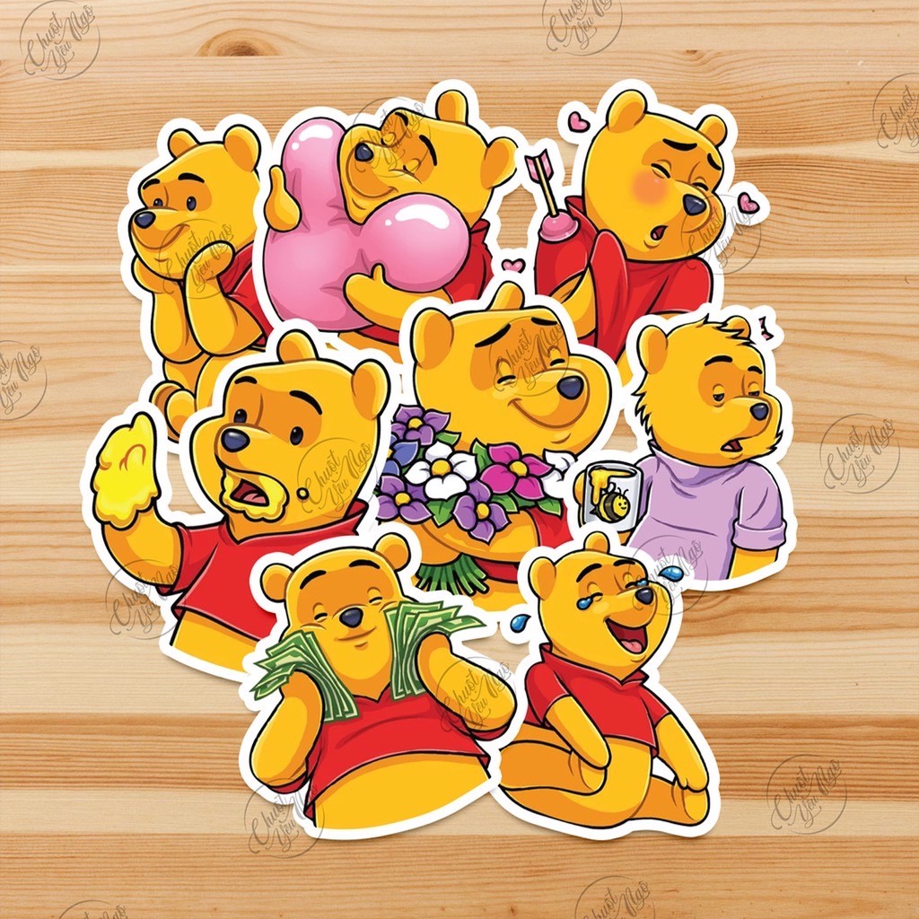Combo 30 sticker hình dán chống nước chủ đề gấu vàng Pooh dễ thương
