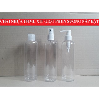 Chai Xịt Phun Sương Ấn Giọt Nắp Bật 250ml trong chai lọ nhựa chiết mỹ phẩm du lịch