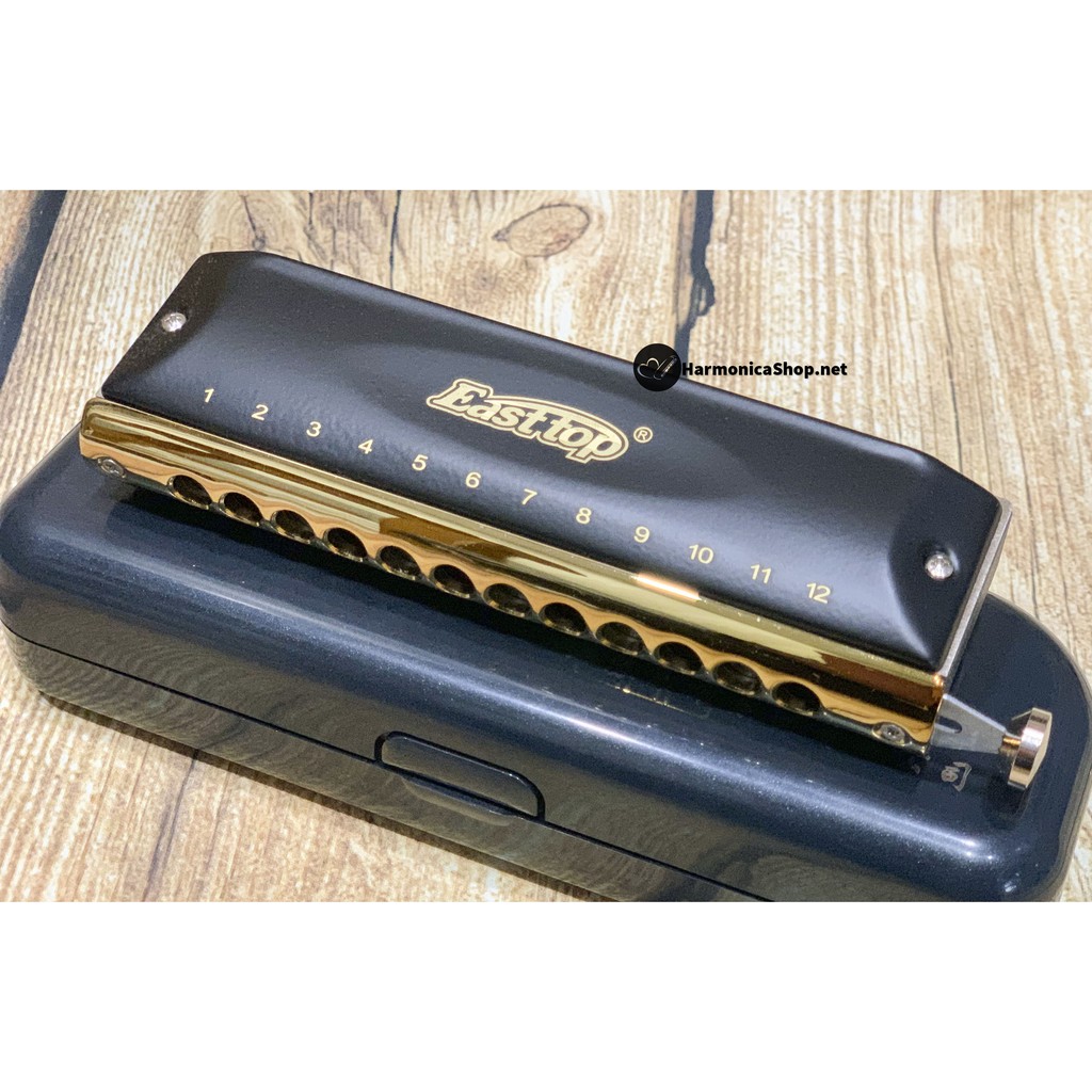 Kèn harmonica Chromatic T1248 Black/Gold 12 lỗ hiệu Easttop