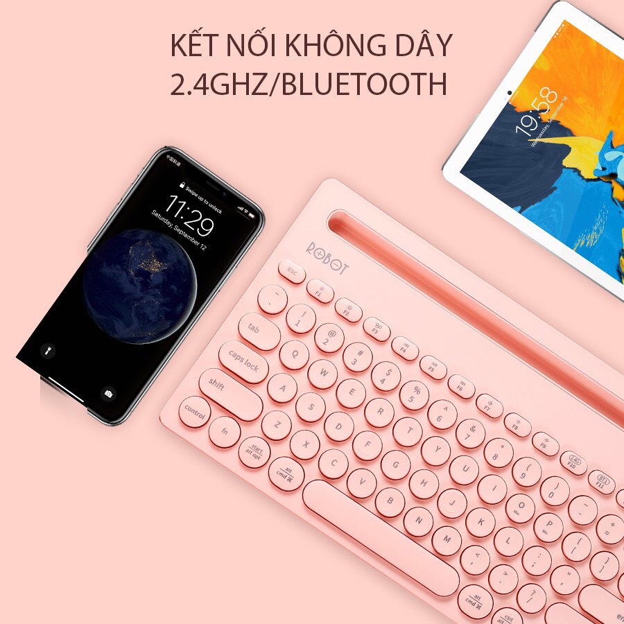 Bàn Phím Đa Năng ACOME KB10 Kết Nối Không Dây 2.4GHz Và Kết Nối Bluetooth Thiết Kế Nhỏ Gọn Có Khe Giá Đỡ Điện Thoại