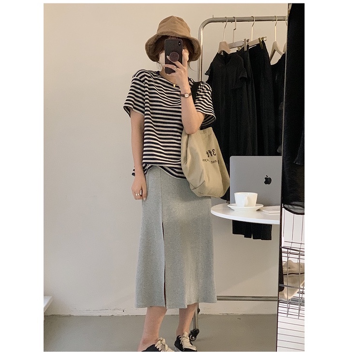 Áo Thun Cotton Tay Ngắn / Dài Họa Tiết Kẻ Sọc Phong Cách Mới 50409