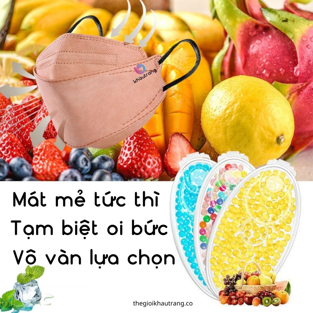 Khử mùi thơm mát với 100 hạt tinh dầu cho nhiều loại khẩu trang y tế, 3D,khẩu trang wakamono, KF94,N95