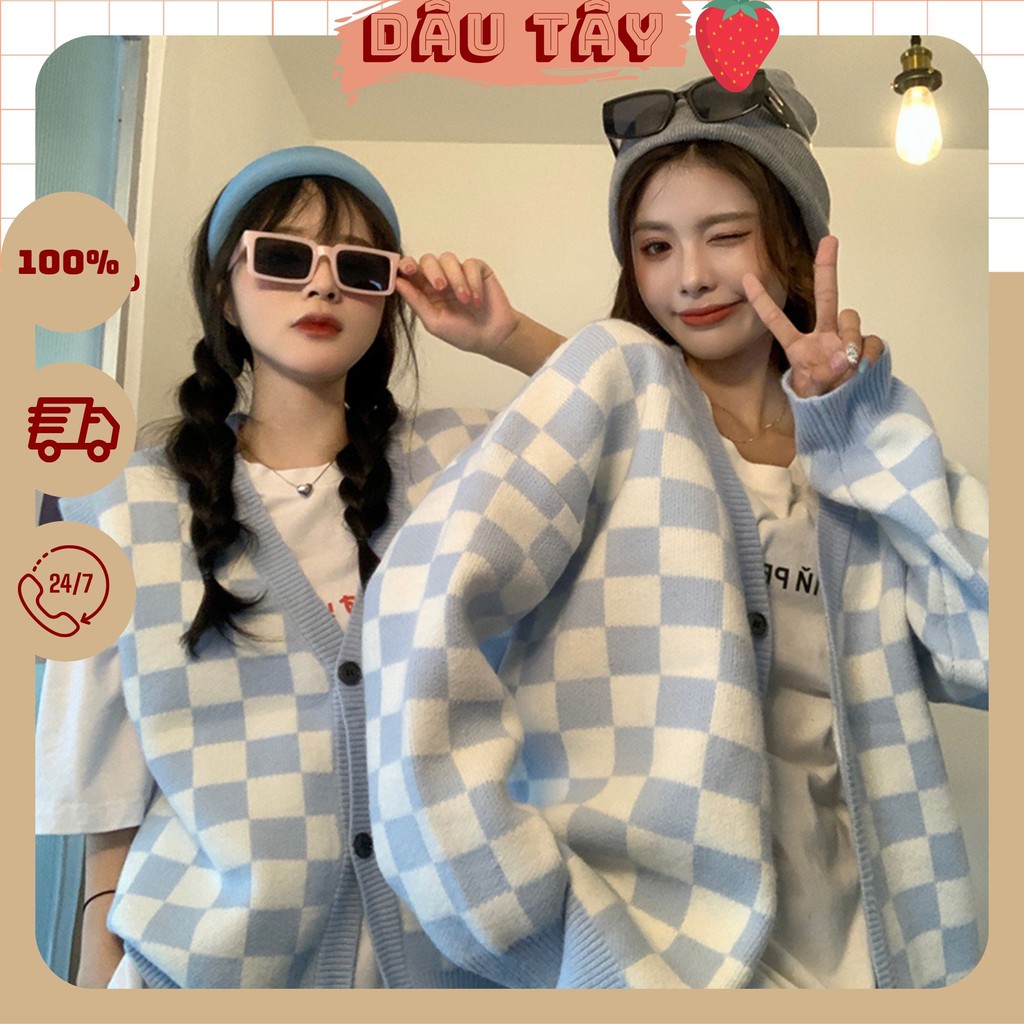 [ORDER] Áo Cardigan Len/Gile Len Hoạ Tiết Caro Ulzzang (ảnh thật ở cuối)