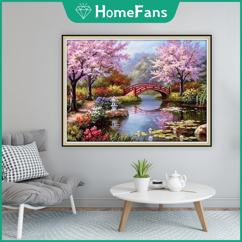 Tranh Đính Đá 5D Tự Làm Hình Phong Cảnh Kích Thước Lớn 80x60cm Trang Trí Nhà Cửa