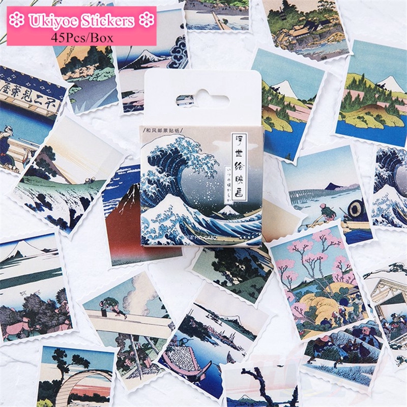 ❉ Ukiyoe - Series 01 The Great Wave off Kanagawa Sealing Stickers ❉ 45Pcs/Box DIY Diary Scrapbooking Decals Stickers