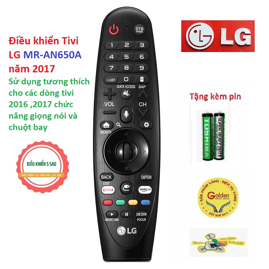 Điều khiển tivi LG 2017 AN-MR650A chính hãng chức năng giọng nói và chuột bay - tặng kèm pin -