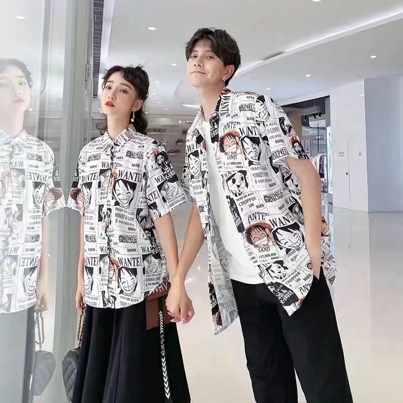 Short Sleeve Shirt With Cartoon Pattern Korean Style Summer Fashion 2022 For Couples