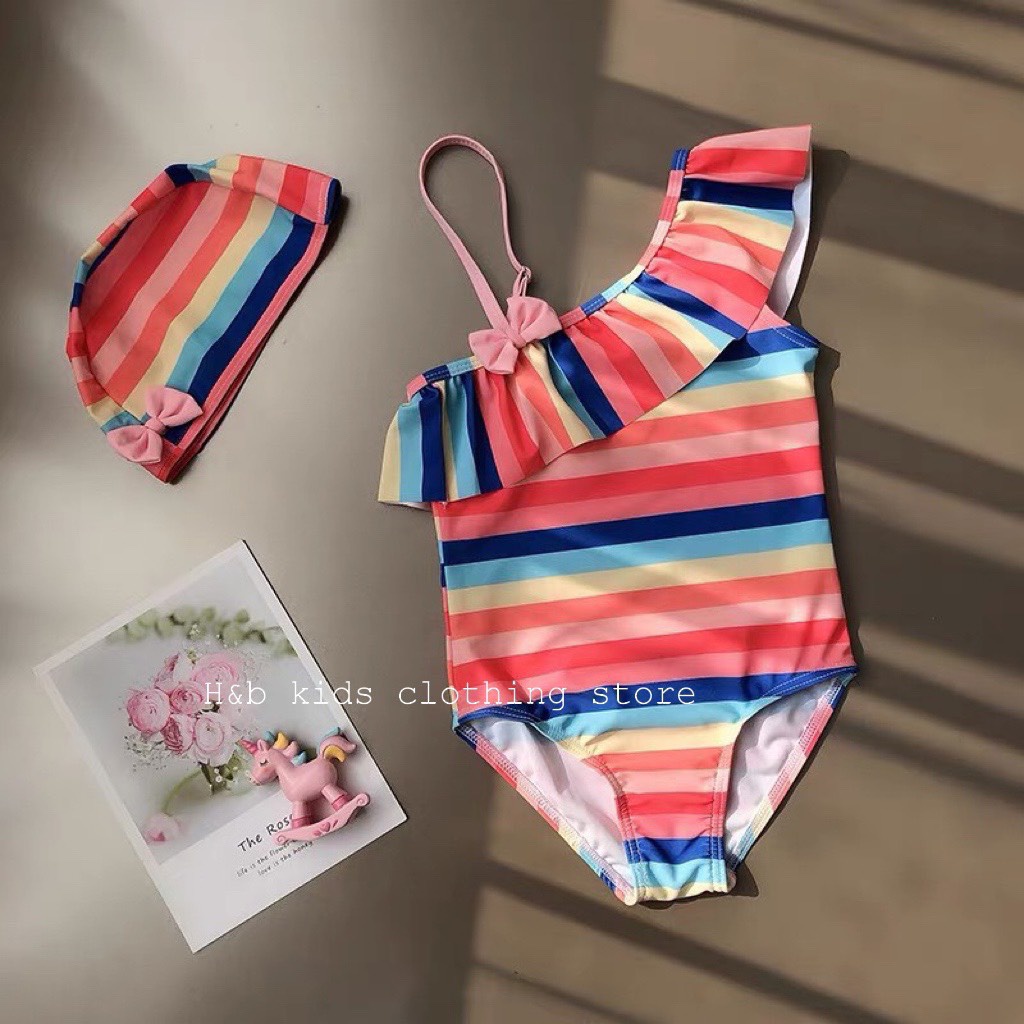 Bikini Bé Gái Hoạ Tiết Kẻ Ngang Quai Chéo Siêu Xinh Cho Bé Đi Biển Size 8-20kg