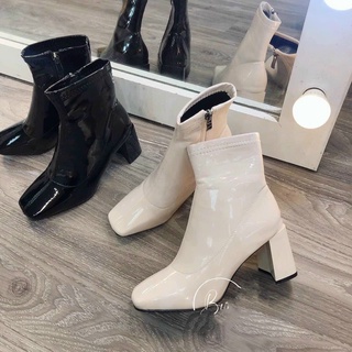 💖FULLBOX BOOT💖 Bốt ngắn cổ nữ da bóng khóa cạnh