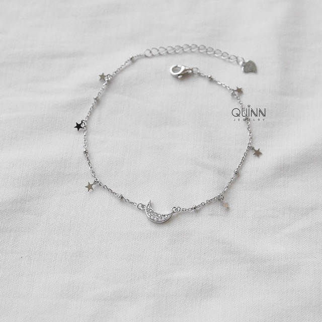 Lắc tay bạc nữ Glitter Moon, lắc tay bạc trăng sao đính đá Quinn Jewelry