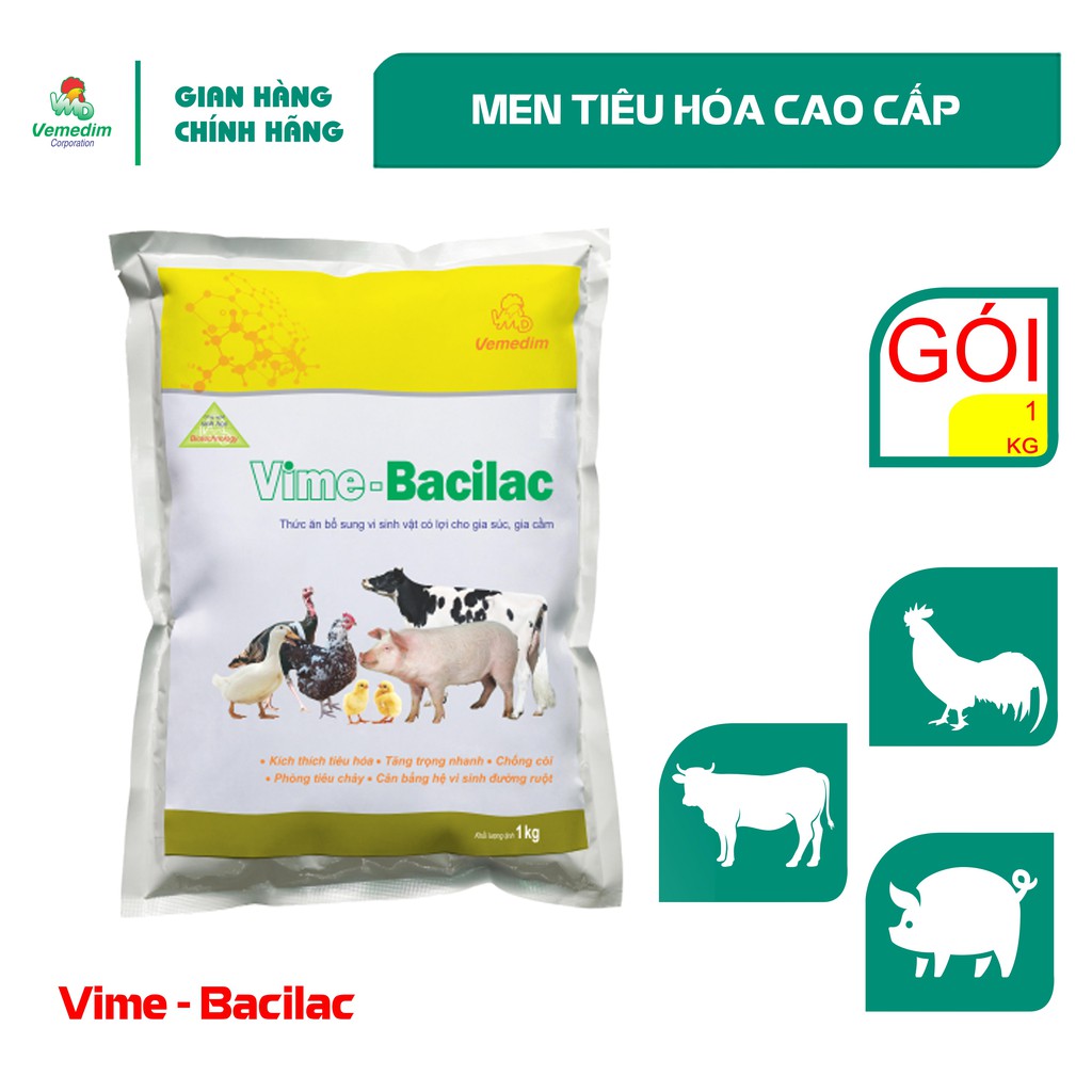 Vemedim Vime-Bacilac - Men tiêu hóa giúp tiêu hoá hoàn toàn thức ăn giúp vật nuôi tăng trọng nhanh, khỏe mạnh, gói 1kg