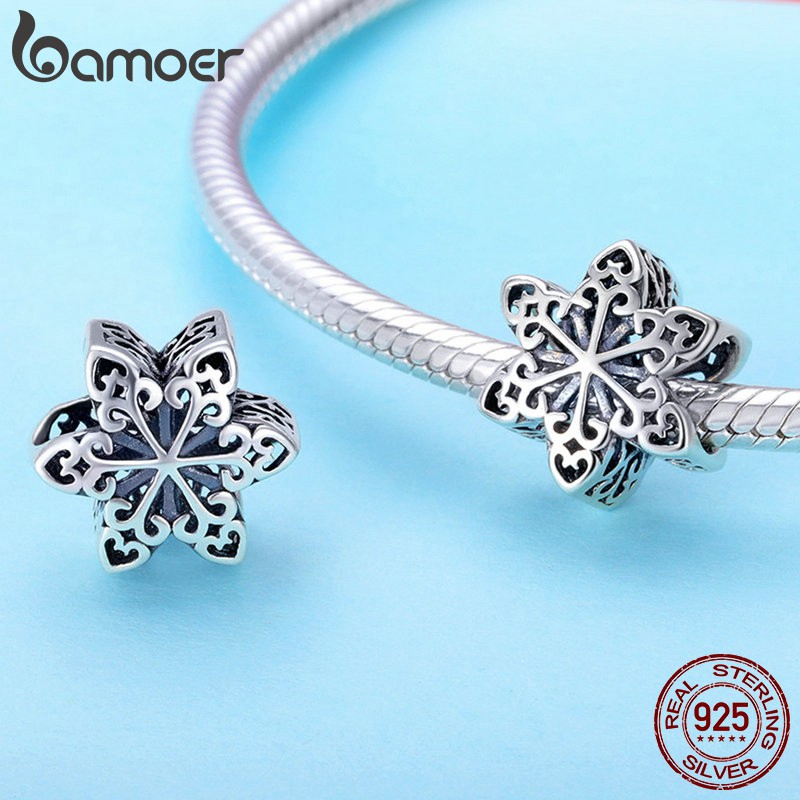 Bamoer Bông Tuyết Rỗng Mạ Bạc Charms