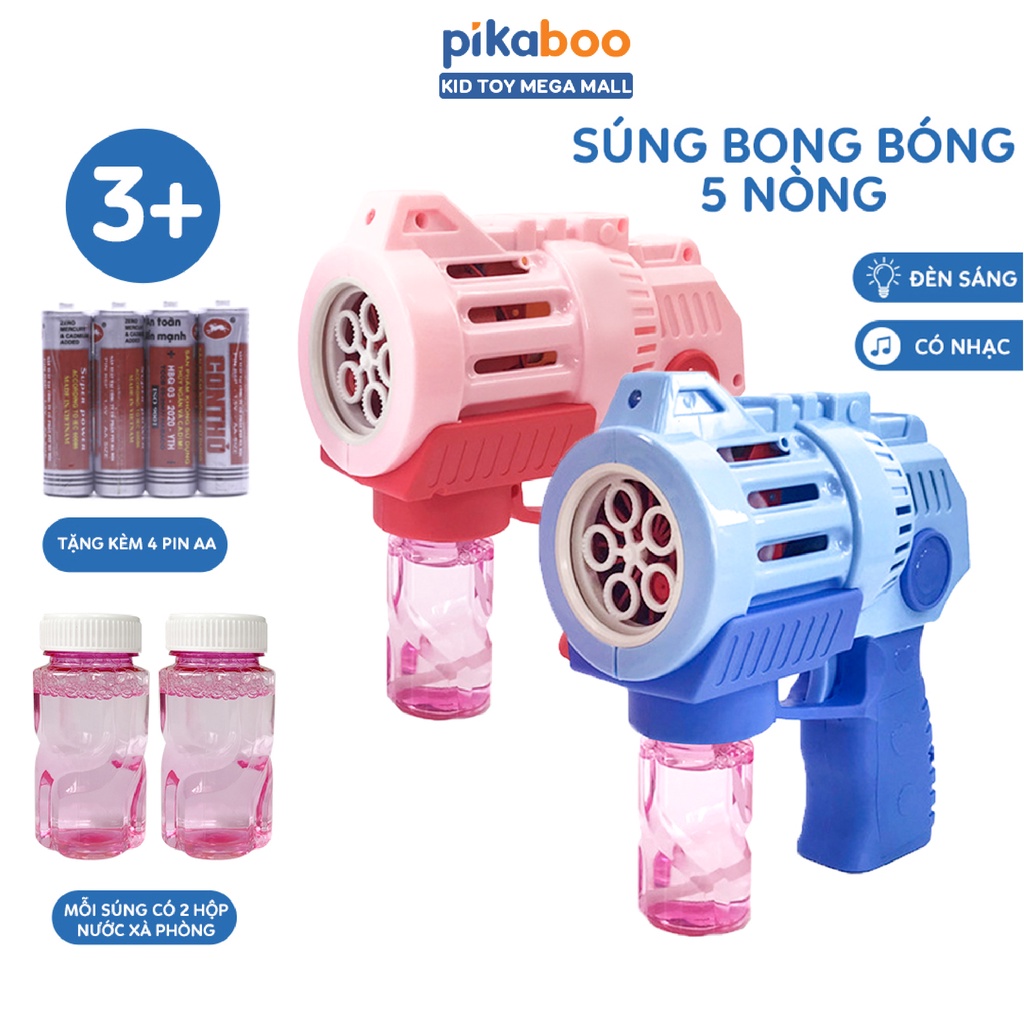 Súng bắn bong bóng xà phòng đồ chơi Pikaboo cho bé thiết kế 5 nòng cỡ bự