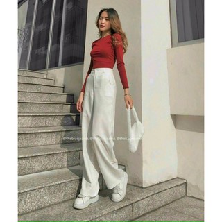 Quần Culottes Tây ống rộng lưng cao trắng nude đen (ảnh thật)