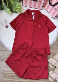 Bộ pijama lụa đùi viền bèo