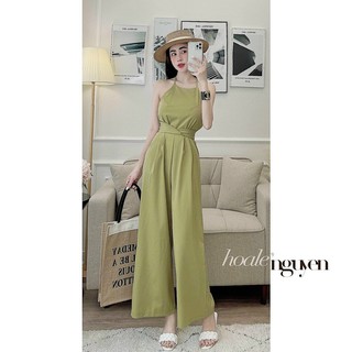 Jum dài ống suông cổ yếm cách điệu phần eo siêu tôn dáng chất đũi trơn xịn mịn mát
