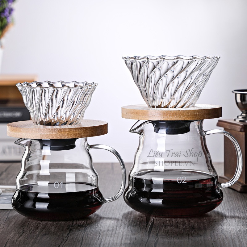 Bộ phễu v60 pha cà phê giấy lọc pour over thủy tinh