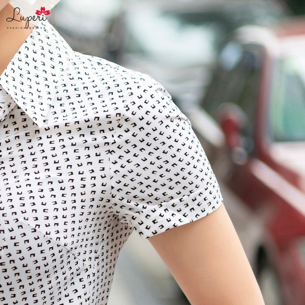 Áo Sơ Mi Nữ Ngắn Tay Cổ Đức Luperi LFSM1120 chất liệu lụa Nhật co giãn không nhăn kiểu dáng eo nhẹ cho nàng công sở