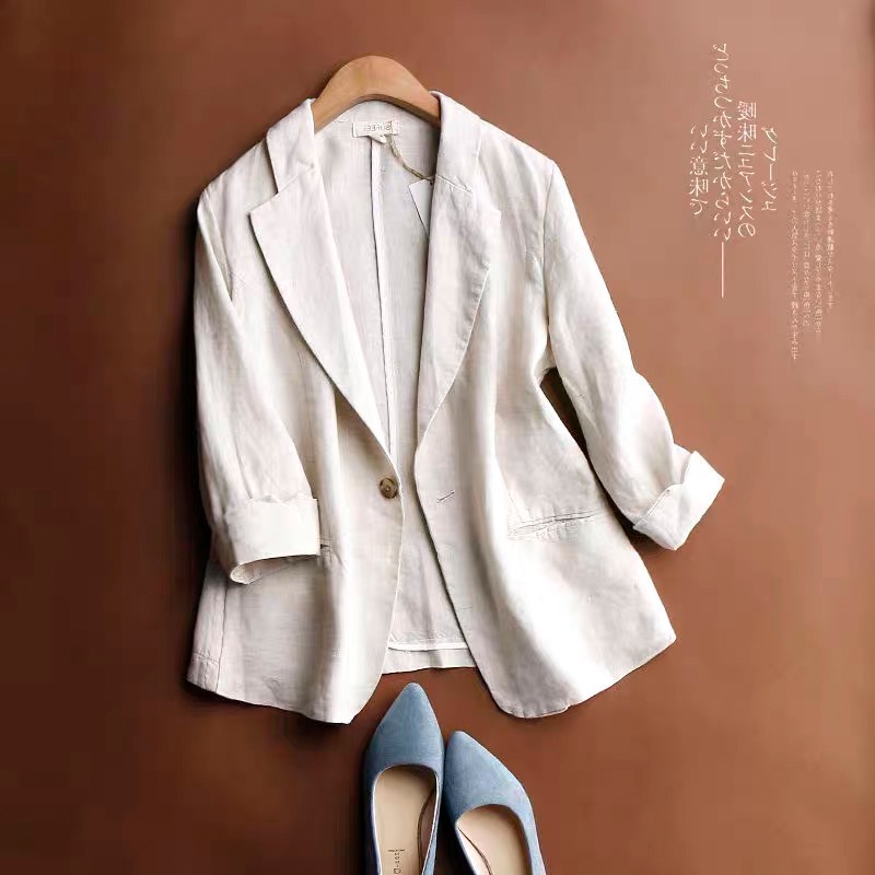 Ice seventh sleeve cotton linen blazer short jacket linen thin tops casual cut mark withdrawal