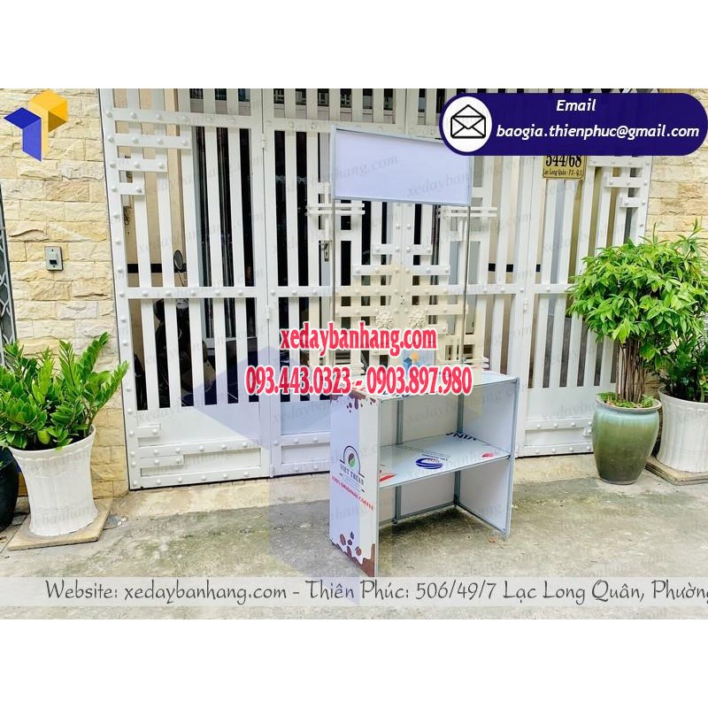 Quầy sampling bán cà phê lưu động bằng sắt -ĐT:0903897980 -quaykebanhangdidong.com