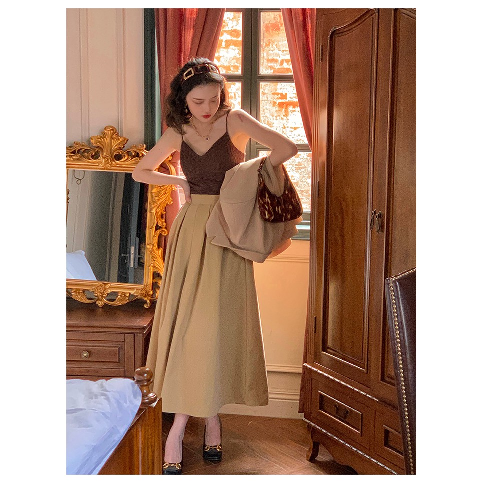 Xiaozhainv Chân Váy Lưng Cao Màu Trơn Thời Trang Mùa Hè Cho Nữ | BigBuy360 - bigbuy360.vn