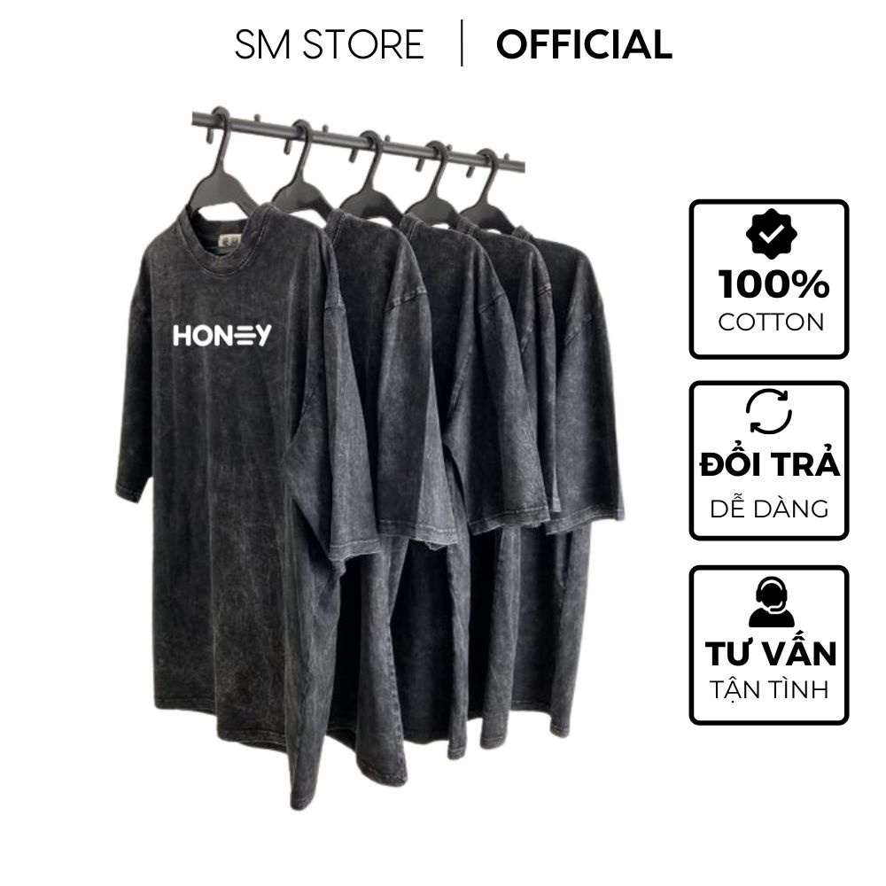 Áo thun in chữ Honey cổ tròn unisex nam nữ form oversize chất liệu cotton Soulmate Store – SMAT.03.1