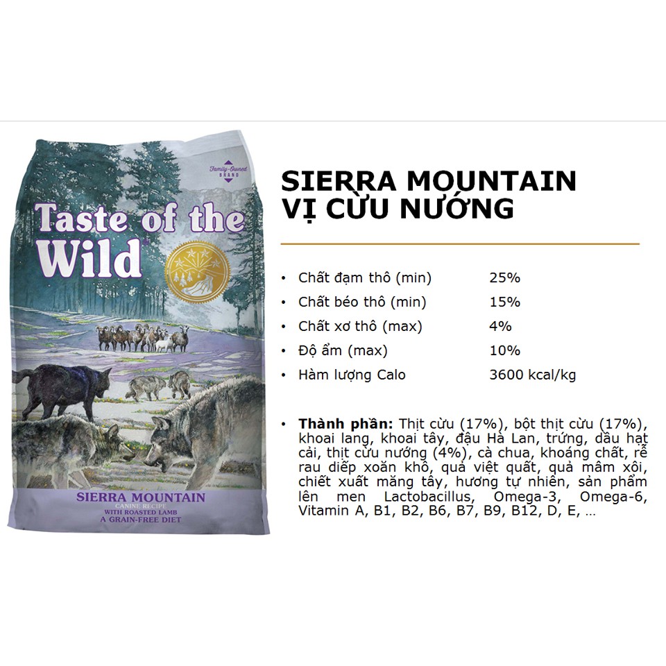 Thức Ăn Cho Chó - Taste Of The Wild (Bao 500g &amp; 2kg) - Hỗ Trợ Mượt Lông, Cơ Khớp, Hệ Tiêu Hoá, Hệ Miễn Dịch Khoẻ Mạnh