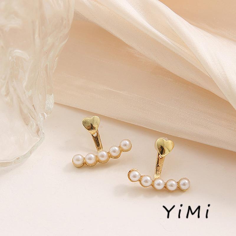 Bông Tai Hình Trái Tim Đính Ngọc Trai Phong Cách Retro Pháp Xinh Xắn Thời Trang